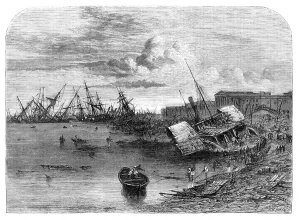 River Hooghly Prints: Effects of the cyclone at Calcutta on the 5th of October - from a photograph
