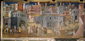 Effects of Good Government in the city (Cycle of frescoes The Allegory of the Good and Bad Government), 1338-1339