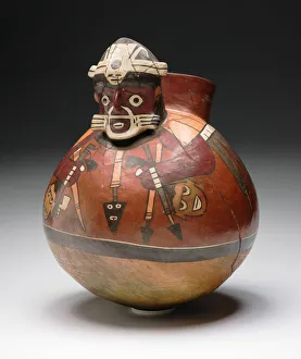 Trophy Head Prints: Effigy Drum in the Form of a Masked Warrior Holding Trophy Heads and Darts