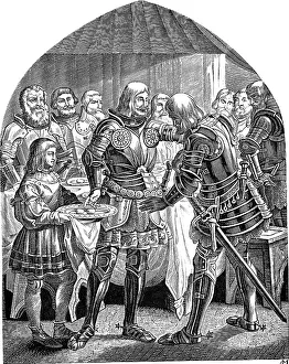 Kirchhoff Prints: One egg apiece all round, but two eggs for the gallant Schweppermann (From the Geschichte des deutschen Volkes by E)