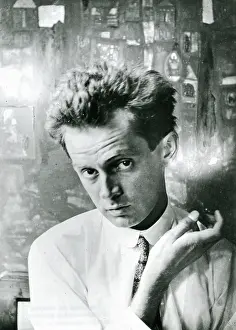 Schiele Prints: Egon Schiele in front of the painting 'Waldandacht' (Forest prayers), 1915