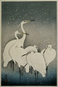 Landscapeanimals And Birds Prints: Egrets in the snow, 1925-1936. Creator: Ohara, Koson (1877-1945)
