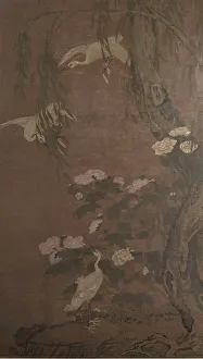 Peony Prints: Egrets, willow and peonies, between 1700 and 1800. Creator: Unknown