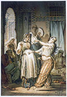 Amadeo Prints: Egyptian belly dancer, Cairo, 1862. Artist: Amadeo Preziosi