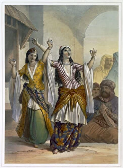 Achille Devéria Gallery: Egyptian dancing girls performing the Ghawazi at Rosetta, Egypt, 1848