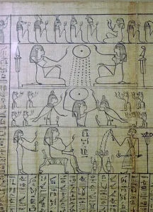 Egyptian depiction of a funeral and entrance into the underworld, Papyrus of Ani Egyptian depiction of a funeral and entrance into the underworld, Papyrus of Ani