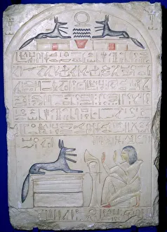 Anubis Collection: Egyptian elief stele of a man adoring Anubis