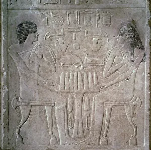 Al Jizah Collection: Egyptian funerary stele of a Royal Priest and his wife
