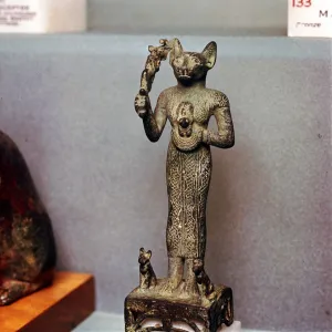 Egyptian Goddess Bastet as a Cat with Kittens, holding an Aegis, c664BC- 332BC Egyptian Goddess Bastet as a Cat with Kittens, holding an Aegis, c664BC- 332BC