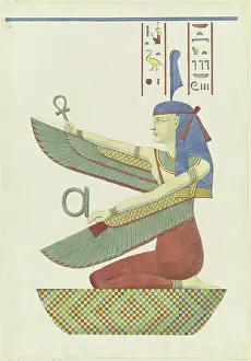 Details Prints: The Egyptian goddess Maat and hieroglyphs