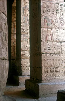Egyptian gods engraved on pillars, Mortuary Temple, Medinat Habu, Egypt, c12th century BC