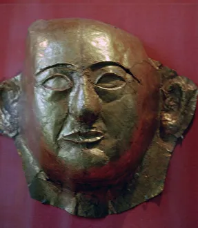 Pink Background Prints: Egyptian gold death mask of Prince Khaemweset, 13th century BC