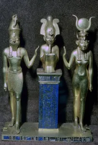 Isis Gallery: Egyptian gold statuettes of Osiris, Horus, and Isis
