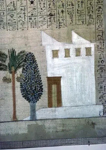 Egyptian image of a white-plastered brick house, 14th century BC