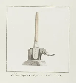 Granite Prints: Egyptian obelisk on square in front of Catania Cathedral, 1778. Creator: Louis Ducros