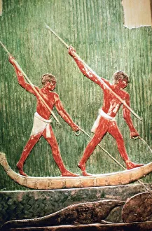 Hippo Prints: Egyptian painted relief of a hippopotamous hunt