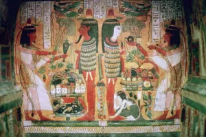 Offerings Prints: Egyptian painting inside a coffin