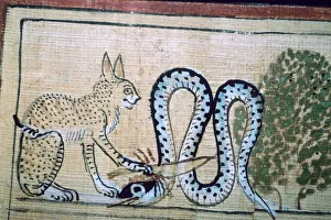 Feline Prints: Egyptian papyrus of the cat of Ra killing Apophis the snake of evil