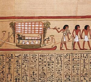 Book Of The Dead Gallery: Egyptian papyrus depicting taking the mummy to the necropolis, 13th century BC