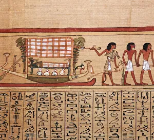 Mummy Prints: Egyptian papyrus depicting taking the mummy to the necropolis, 13th century BC