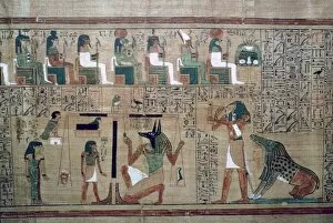 Deceased Gallery: Egyptian papyrus with a depiction of the weighing of the heart