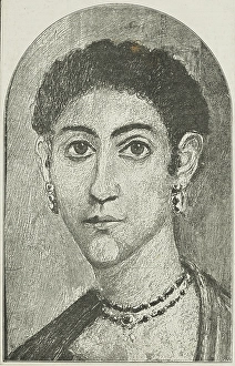 Mummy Prints: An Egyptian portrait on display at the Egyptian Hall, Piccadilly, 1888. Creator: Unknown