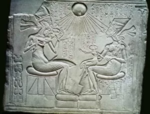 Akenaten Gallery: Egyptian relief of Akhenaten and Nefertiti holding their daughters, 14th century BC