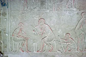 Egyptian relief showing vase painters, 14th century BC