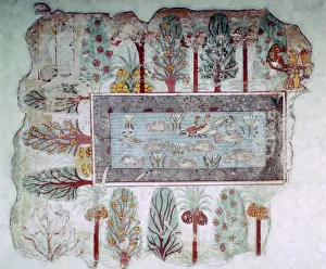 Egyptian wall-painting of an ornamental pool with fish, 14th century BC Egyptian wall-painting of an ornamental pool with fish, 14th century BC