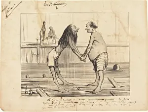 Swimming Prints: Eh bonjour! enchante de vous rencontrer... 1840. Creator: Honore Daumier