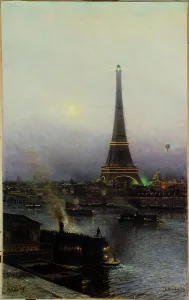 Eiffel Tower Prints: The Eiffel Tower, at night, 1889. Creator: Aleksey Bogolyubov
