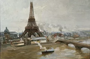Seine Gallery: The Eiffel Tower seen from the Seine, 1889. Creator: Delance, Paul-Louis (1848-1924)