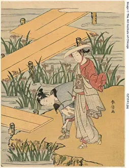 Adjusting Gallery: Eight-Plank Bridge (parody of 'Tales of Ise'), c. 1767