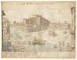 Eighteen Views of Rome: The Piazza Barberini (recto), 1665. Creator: Lievin Cruyl (Flemish, c