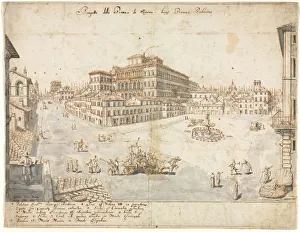 Eighteen Views of Rome: The Piazza Barberini (recto)... 1665. Creator: Lievin Cruyl (Flemish, c