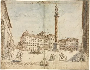 Lievin Cruyl Flemish Prints: Eighteen Views of Rome: The Piazza Colonna, 1664. Creator: Lievin Cruyl (Flemish, c