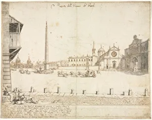 Eighteen Views of Rome: The Piazza del Popolo (recto)... 1664. Creator: Lievin Cruyl (Flemish, c