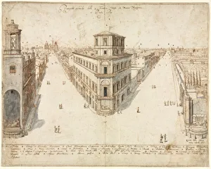 Lievin Cruyl Flemish Prints: Eighteen Views of Rome: The Quattro Fontane Looking Toward Santa Maria Maggiore, 1665