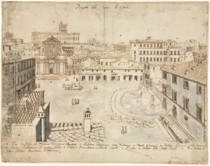 Eighteen Views of Rome: The Trevi Fountain, 1665. Creator: Lievin Cruyl (Flemish, c
