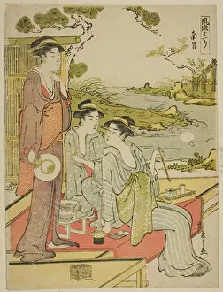 Chatting Gallery: The Eighth Month (Nanryo), from the series a Calendar of Elegance (Furyu junikagetsu), c. 1788