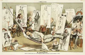 Cartoonist Prints: Ein Hundstage-Traum.... Cartoon from Puck, 1881. Creators: Bernhard Gillam, Joseph Keppler