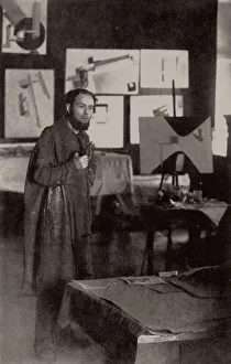 Lissitzky Prints: El Lissitzky in his studio in Vitebsk, 1919. Creator: Anonymous