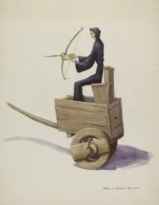 20th Century Bc Prints: El Muerto Death Figure and Cart, c. 1937. Creator: Majel G. Claflin