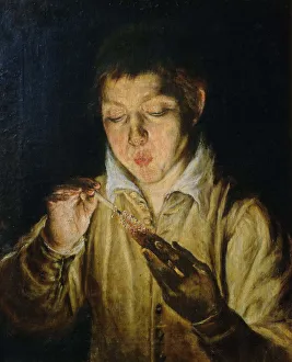 El Soplon (Boy Blowing on a Taper), ca 1571-1572. Creator: El Greco, Dominico (1541-1614)