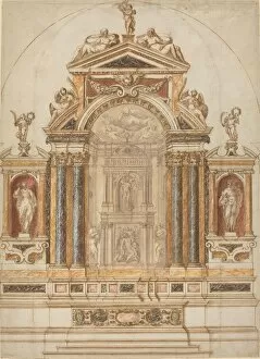 Altar Screen Gallery: An Elaborate Altar of Colored Marble Ornamented with Sculptures, 1600s. Creator: Unknown