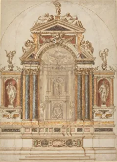 An Elaborate Altar of Colored Marble Ornamented with Sculptures, 1600s. Creator: Unknown