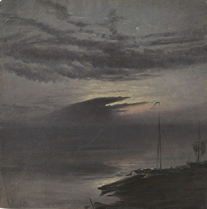 Mystery Prints: The Elbe River by Moonlight, 1838. Creator: Knud Baade
