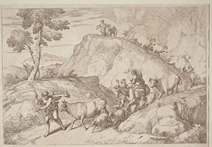 Sanguine Prints: An Elderly Shepherd Leading the Flock, 1758/1759. Creator: Gaetano Gherardo Zompini