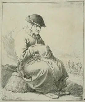 Pieter Jansz Prints: Elderly woman sitting on an upside down basket, 1630s. Creator: Pieter Jansz. Quast