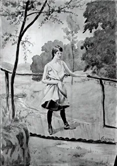 Watercolor And Pencil On Paper Prints: Eleanor (On the Log Bridge, Study for Painting), c. 1896-1899